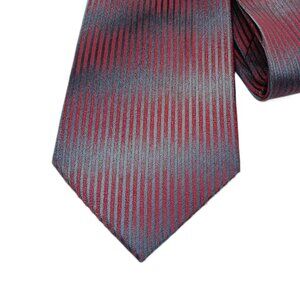 DKNY Silk Tie Men’s 60” Gray Fuchsia Vertical Stripe Modern Elegant Wide New